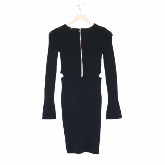 Black Bodycon Ribbed Long Bell Sleeve Dress S - Picture 3 of 4